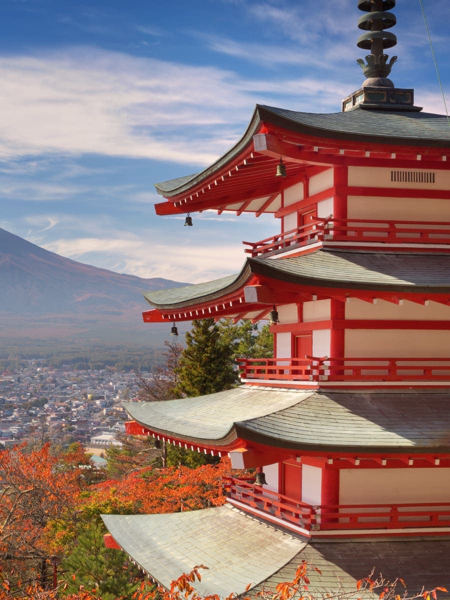 The Chureito Pagoda with Mount Fuji behind
