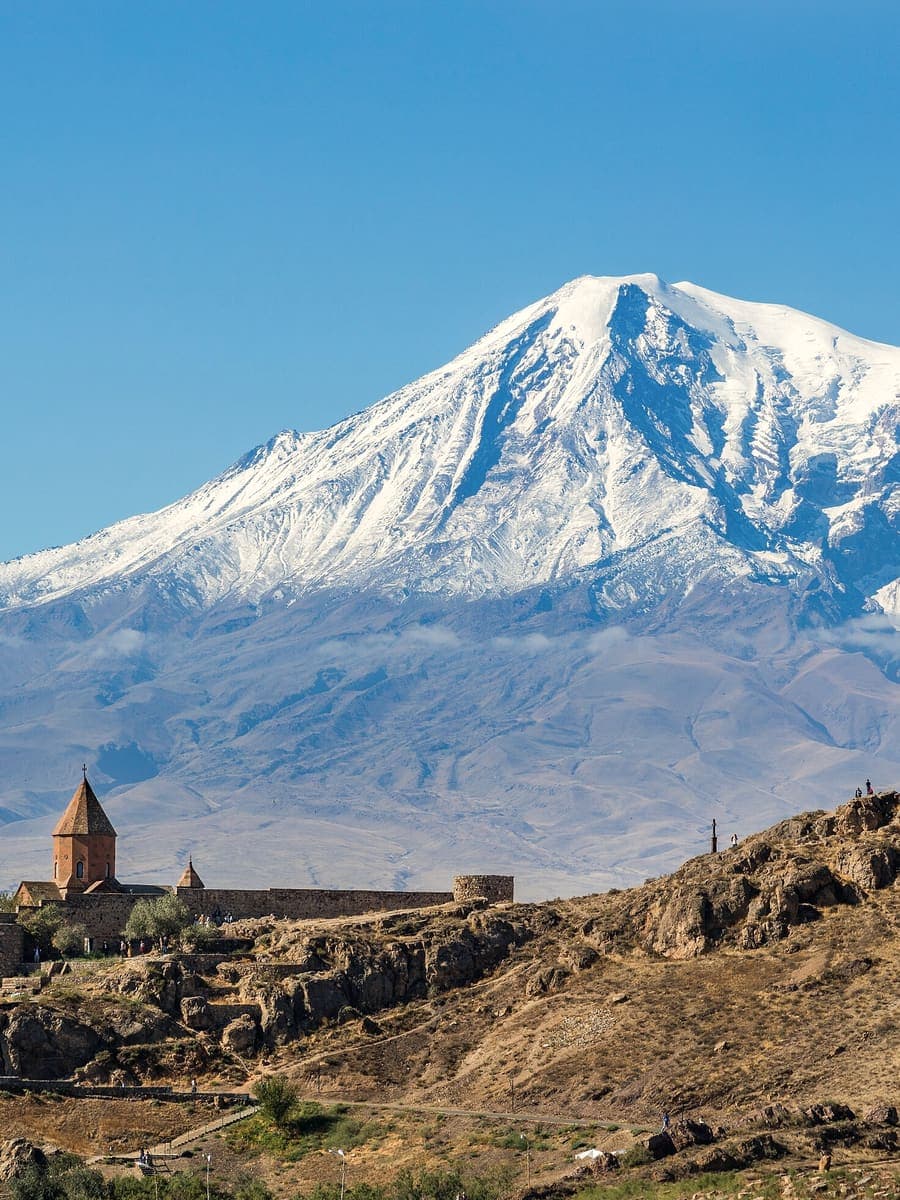 Khor Virap monastery below snow-capped Mount Ararat