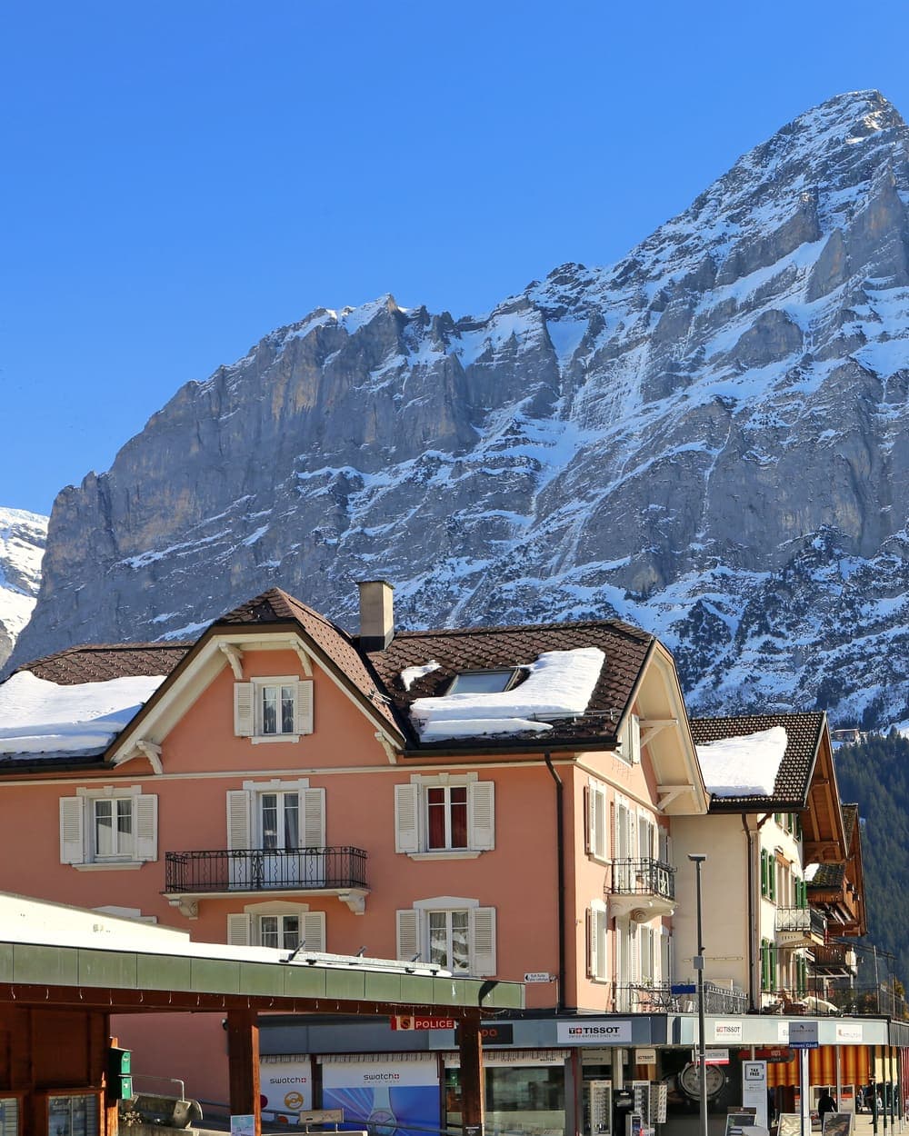 A hotel in Grindelwald below the Wetterhorn