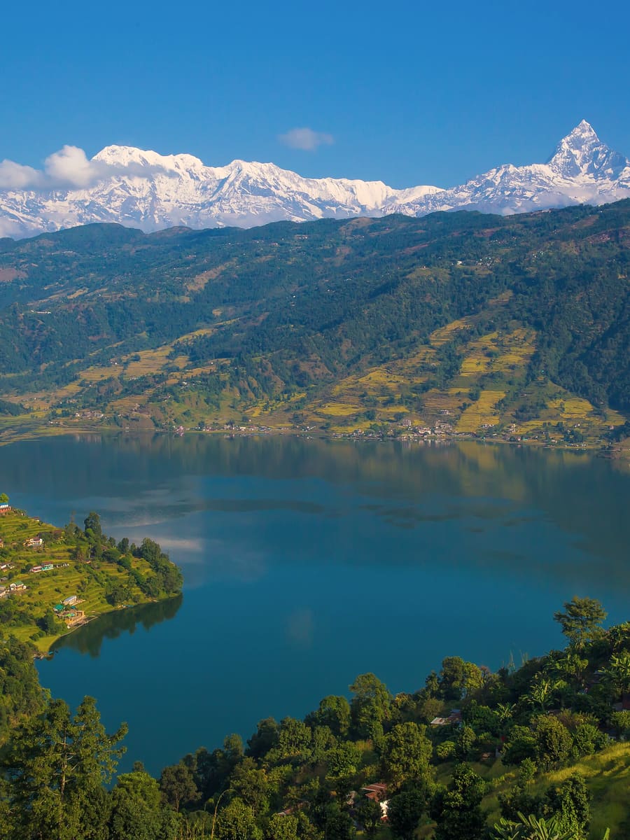 The Annapurna range above Phewa Lake, seen from Pokhara