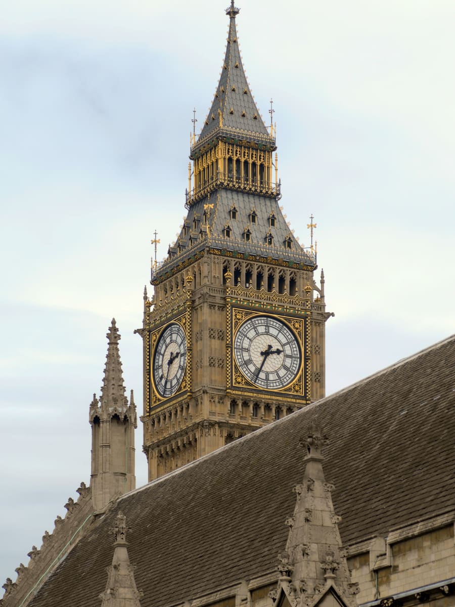 The Big Ben clock tower at the Palace of Westminster, London
